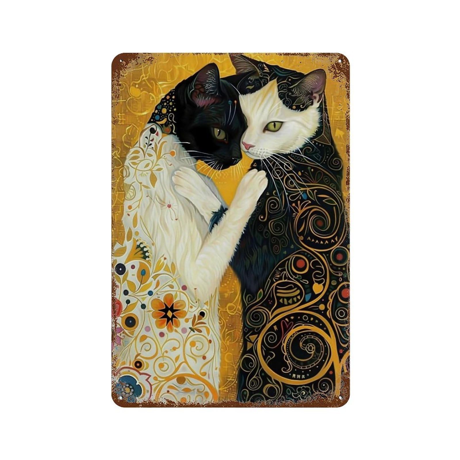 YHGERTKU The Cat's Kiss 01 Wall Art Retro Iron Vintage Metal Tin Sign Poster Modern Decor for Living Rooms Gift 30x20cm