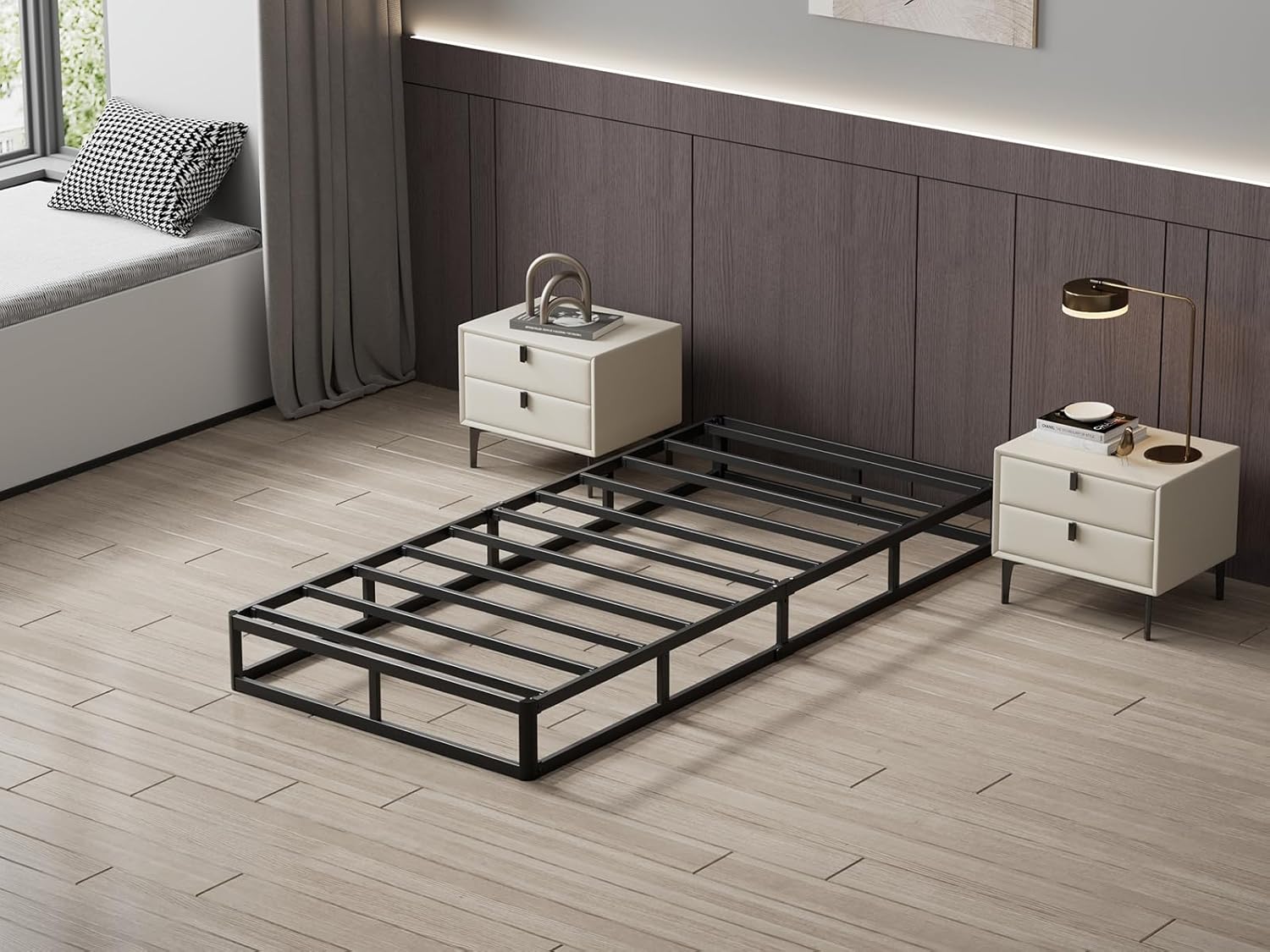 Twin-Box-Spring, 9 Inch High Profile Black Heavy Duty Metal Mattress Foundation, Box Spring with Fabric Cove, Easy Assembly, Non Slip, Noise Free