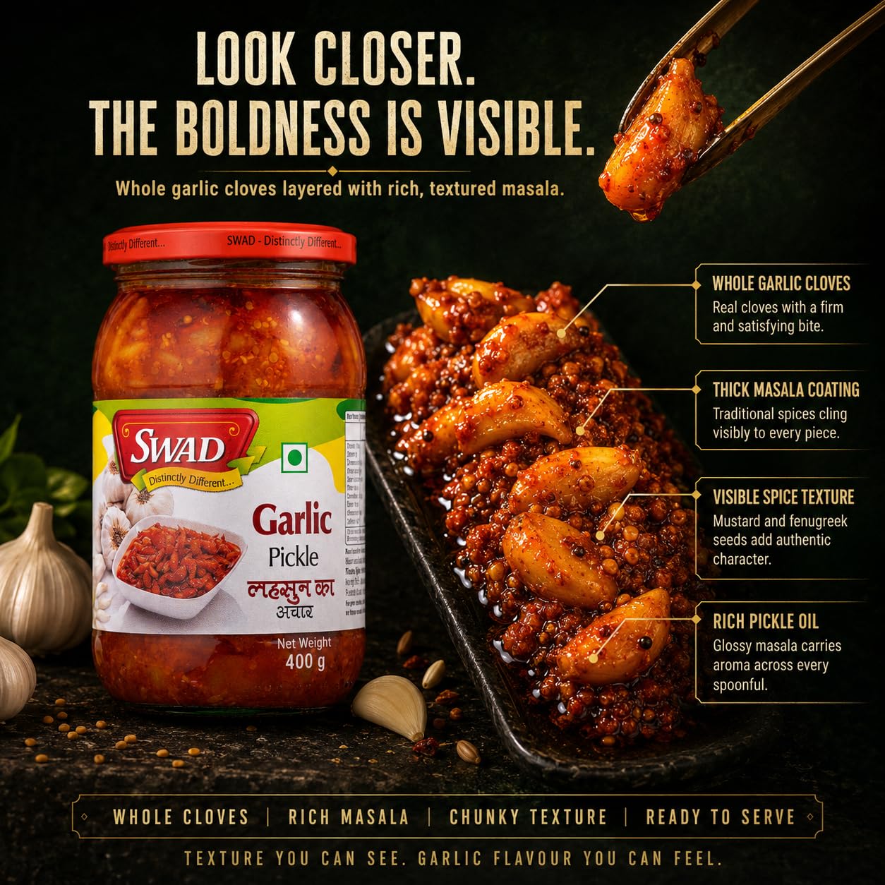 SWAD Garlic Pickle 400g | Traditional Lahsun Achar | Spicy & Tangy Indian Pickle for Meals & Snacks 3