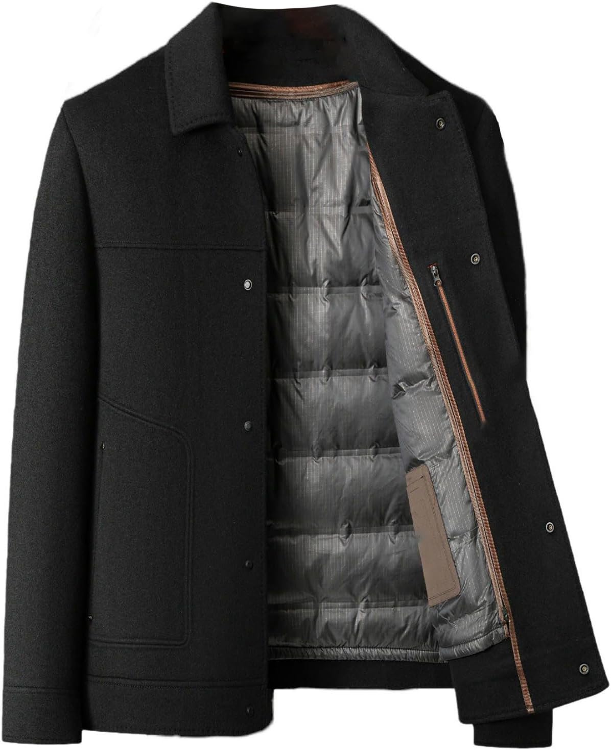 Men’s Autumn Winter Thick Double-faced Wool Casual Jacket Removable Down Liner