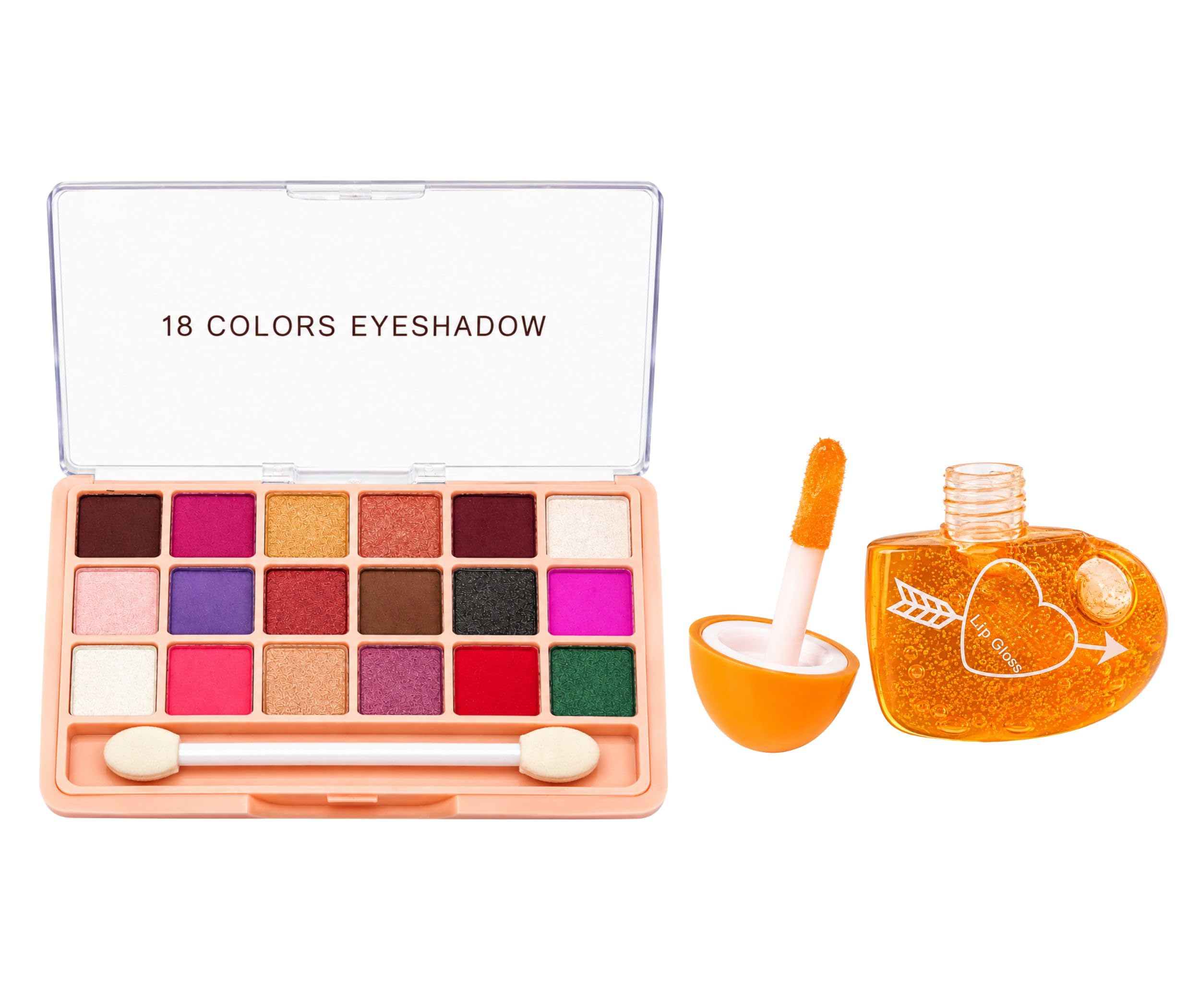 18 Shades Eyeshadow Palette with Dual Applicator & Heart-Shaped Hydrating Lip Gloss Combo | Vibrant Matte & Shimmer Eye Makeup Kit with Glossy Lip Tint-image-12