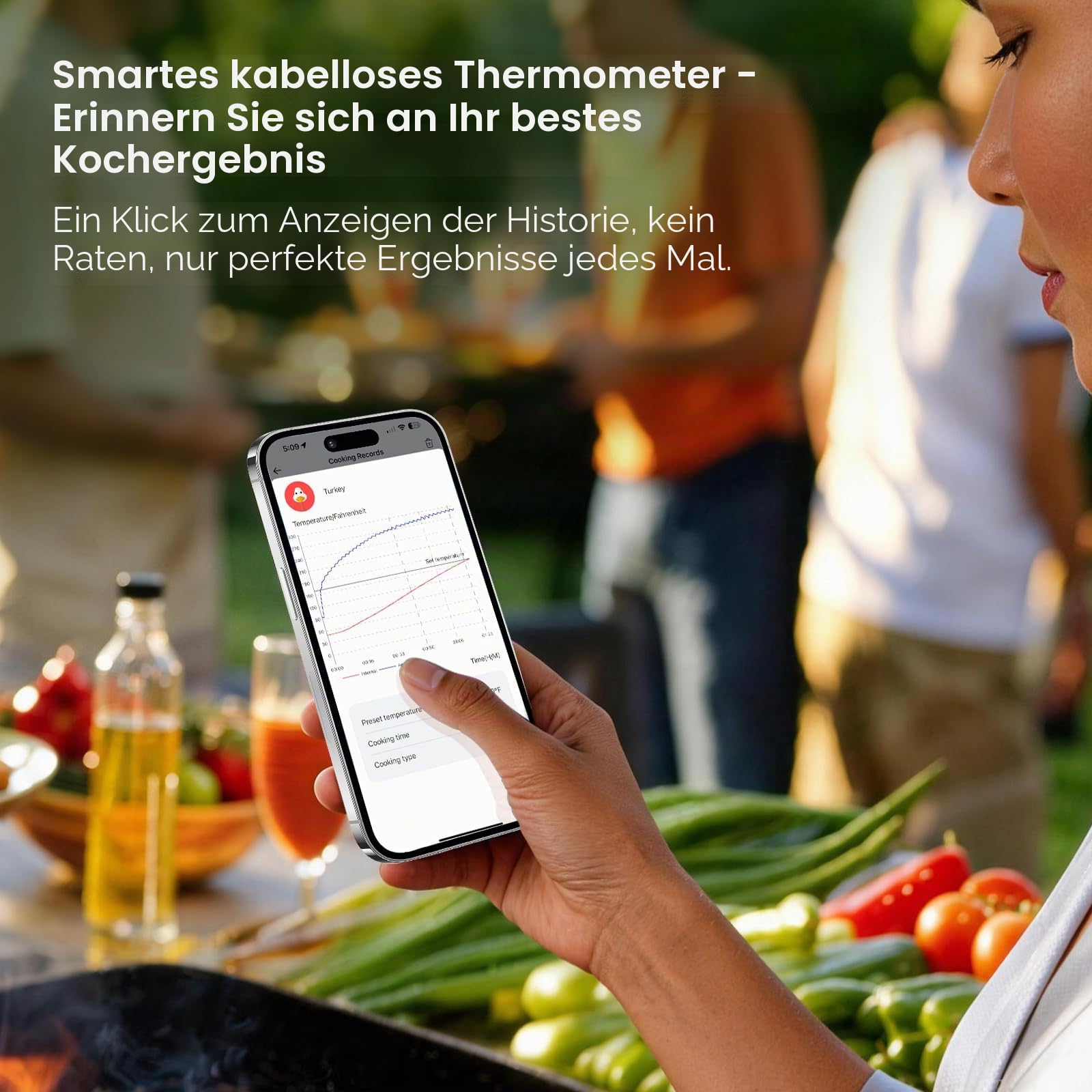 BBQOVN WLAN Bluetooth Fleischthermometer mit Unbegrenzter Reichweite, 7 NIST-zertifizierte Sensoren & Umgebungstemperatur, Kabelloses Thermometer für BBQ, Smoker, Ofen, Grill, Heißluftfritteuse