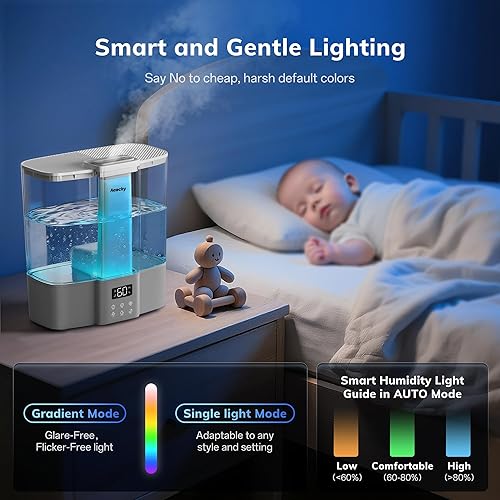 Miniatura 6 de Geek-Level Aeocky Humidificador para bebé, humidificadores ultrasónicos silenciosos para dormitorio, guardería con humidistato, luz ambiental,
