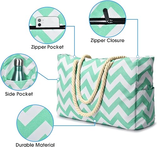 Miniatura 3 de Bolsas de playa para mujer, bolsa de playa grande impermeable con cremallera, bolsas de playa, impermeables, a prueba de arena, bolsa grande