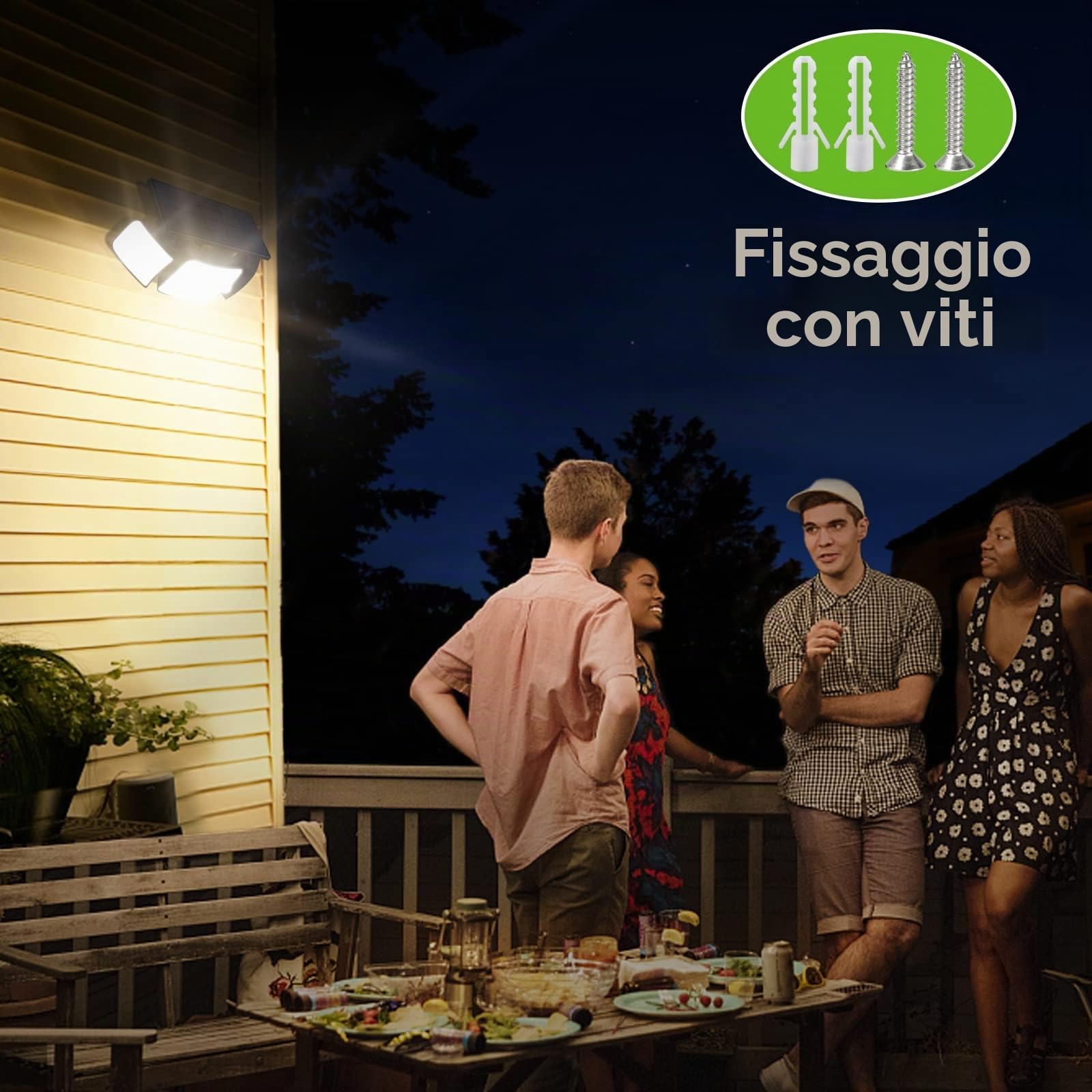 intelamp Faretto solare per esterni, luce solare esterna, faretti a LED solari, potente, 6000 mAh, batteria solare 1200 lm, con sensore di movimento, garage luci da giardino (2 confezioni)