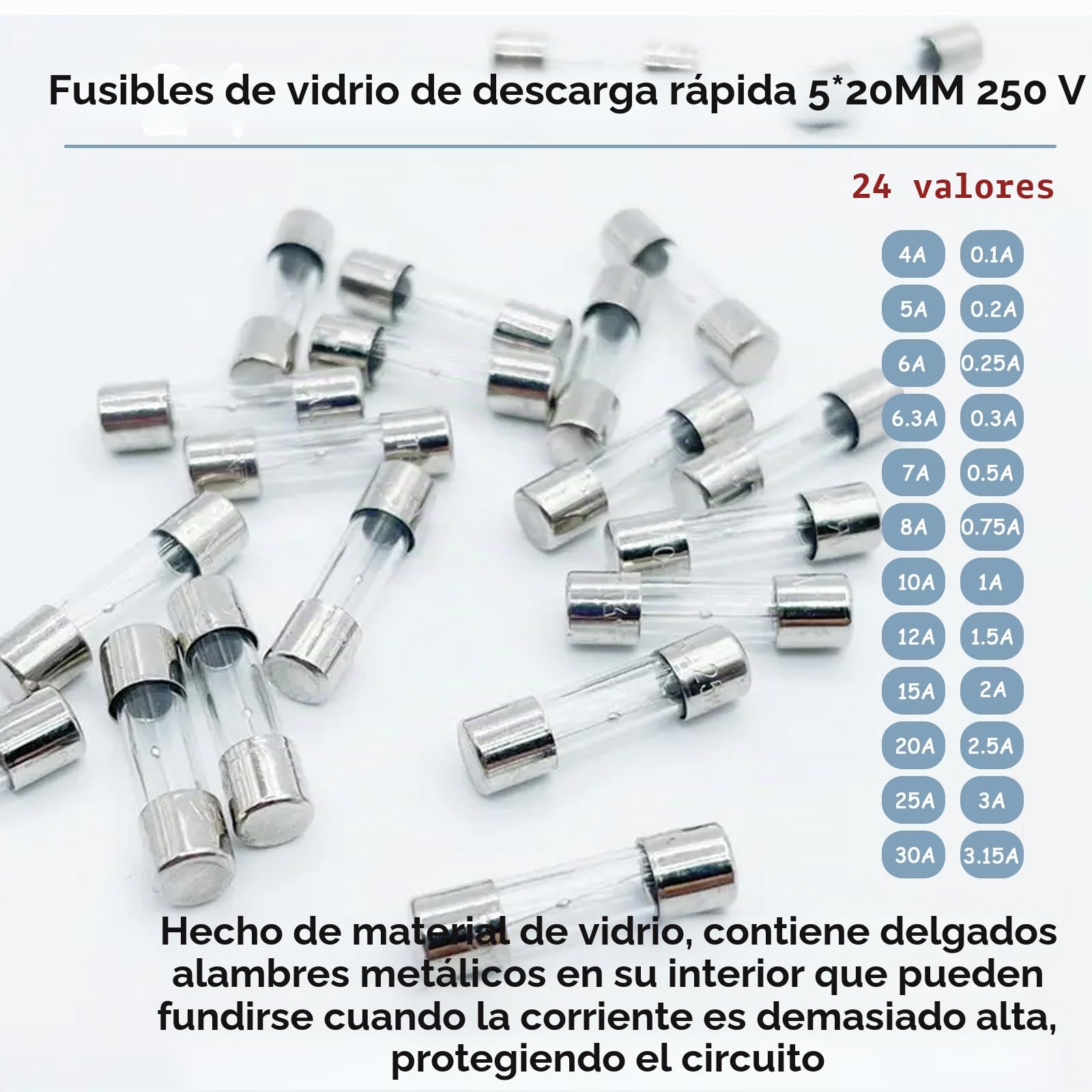 24 Valores 240 Piezas250v Fusibles De Vidrio De FusióN RáPida Kit 5x20 Mm 0.1/0.2/0.25/0.3/0.5/0.75/1/1.5/2 /2.5/3/3.15/4/5/6/6.3/7/8/10/12/15/20/25/30A Con Una Caja De PláStico Transparente
