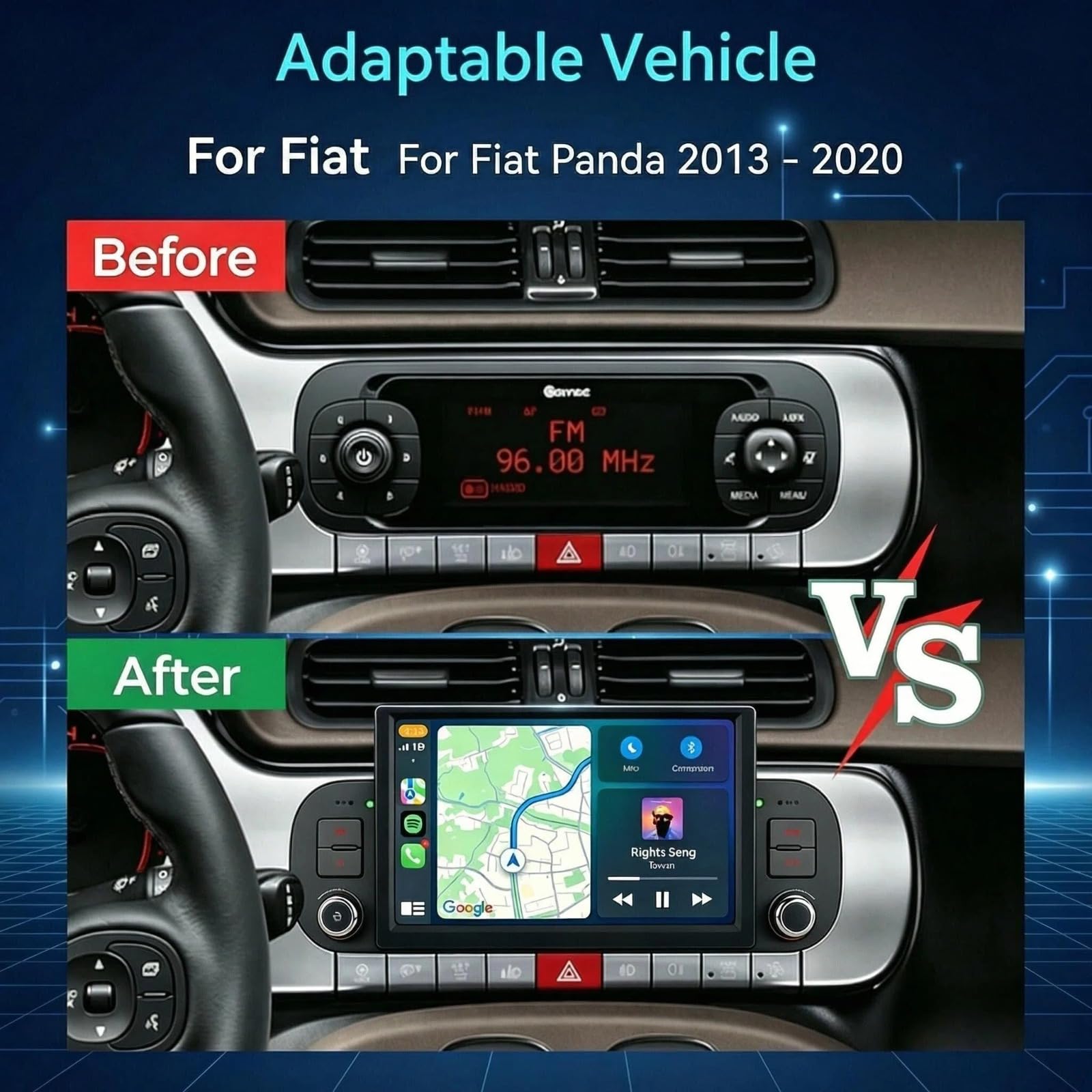 Autoradio con Sistema Linux e schermo IPS da 7 pollici, compatibile con Fiat Panda (2013-2020) | CarPlay & Android Auto wireless integrati | Supporta AM/FM/RDS | Con DSP/USB/Bluetooth/Microfono