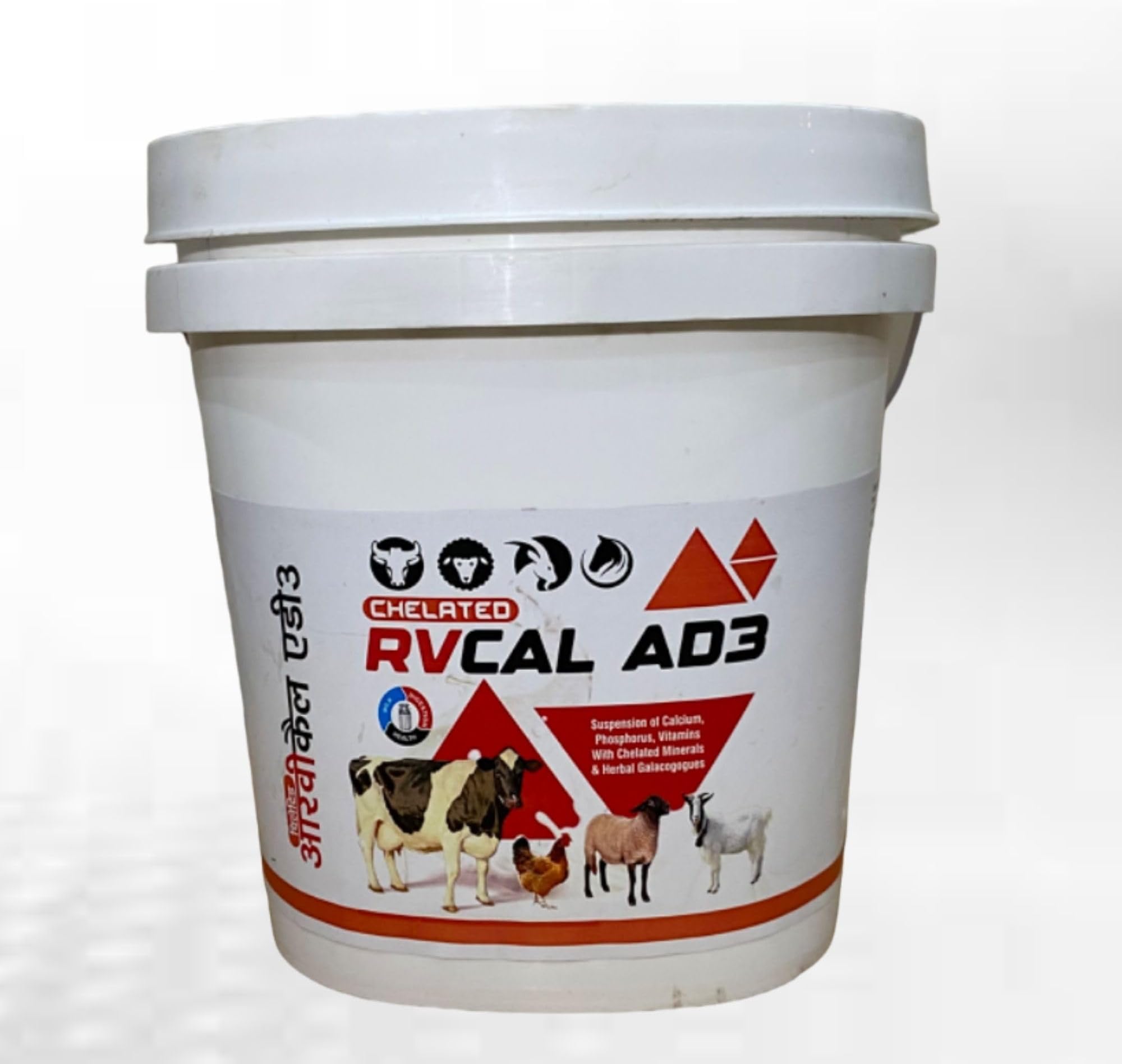 RVCAL-AD3, Calcium for Cow, Buffalo, Goat, Sheep, Horse, cat, Dog, Pig, Milk Enhancer for Diary Animals, Vitamins and Minerals,Calcium Veterinary,Chelated Feed Supplement,1 Piece 1ltr Bucket Plastic