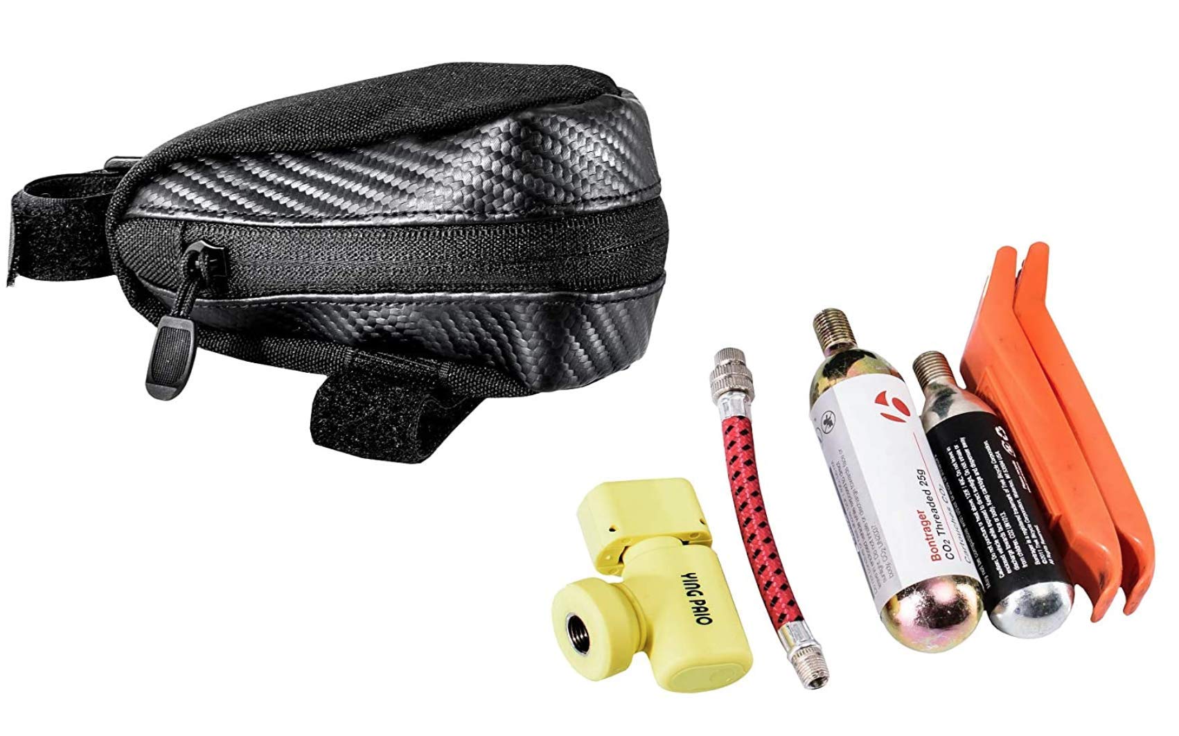 Triseven Flaschenhalter Fahrrad - Getränkehalter Fahrrad - 4 Teiliges Set mit Sattelkäfighalter, 2 Trinkflaschenkäfigen und Werkzeugtasche - Bike Cup Halter for Trinkflasche - Ohne Trinkflaschen