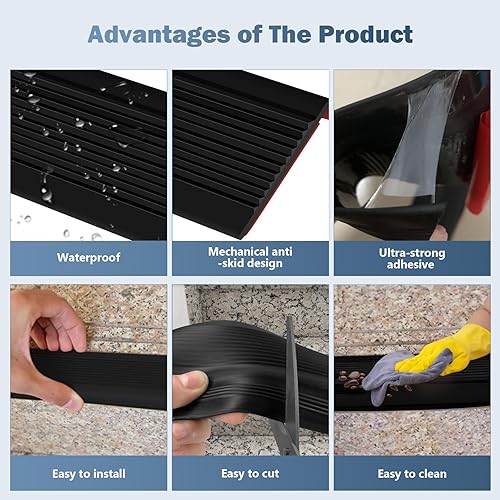 Miniatura 4 de Pionasuicg Protector de vinilo para borde de escalera, borde de goma, fácil de instalar, para exteriores e interiores (4 pies, negro)