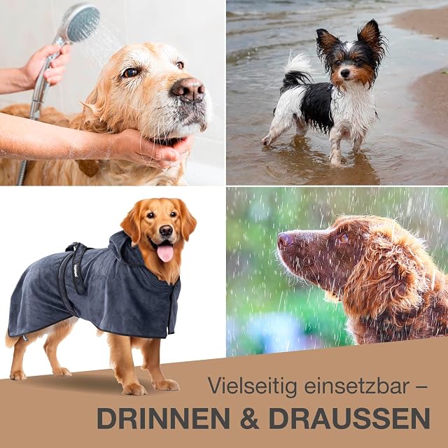 Foto 6 de 8 de FLUFFINO Albornoz para Perros Azul Oscuro, Talla L, Suave, Absorbente, Lavable, de Secado rápido