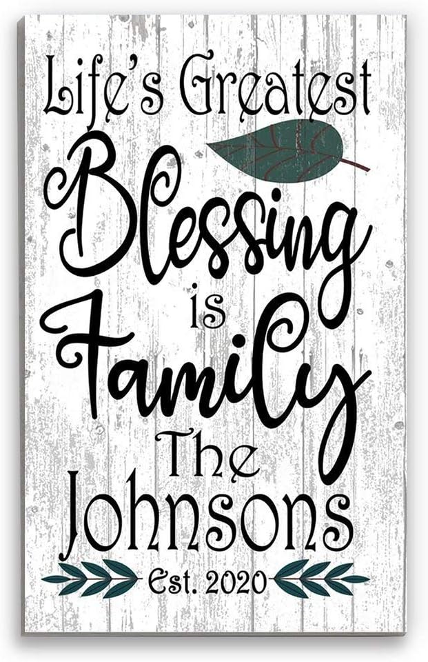 Life's Greatest Blessing Is Family Sign Personalized Family Name & Est. Date CUSTOM Farmhouse Style Sign Housewarming Wedding Gift Idea