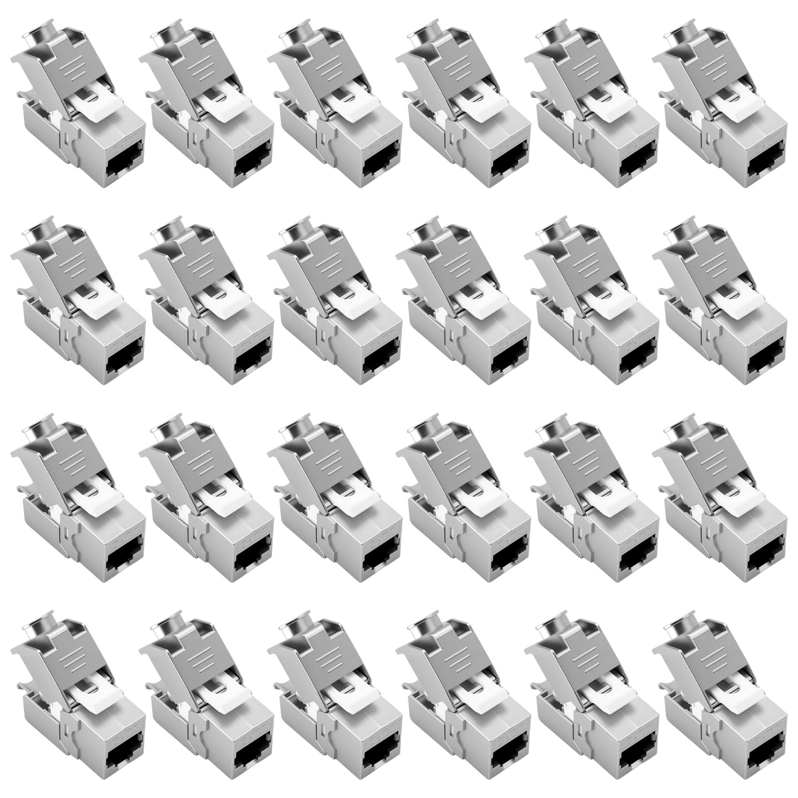 24 Stück CAT 7 Keystone RJ45 Modul Buchse für CAT7 CAT6 CAT6a, Werkzeugloses LSA, 10 Gbit/s Übertragung, Vollgeschirmt STP, Vergoldete Kontakte, CAT 7 Keystone Jack für Patchpanel und Netzwerkdosen