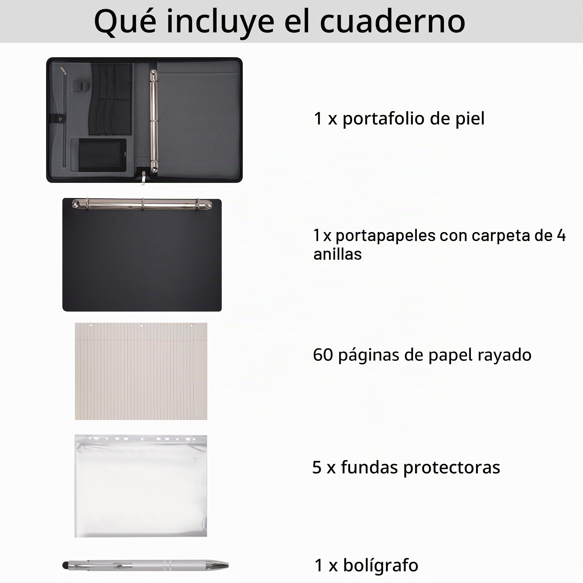 Wonderpool Carpeta de Viaje con Cremallera Carpeta de 3 Anillas A4 Padfolio Estuche de Documentos portafolios Organizador de Oficina Escuela para Hombres y Mujeres (Negro)