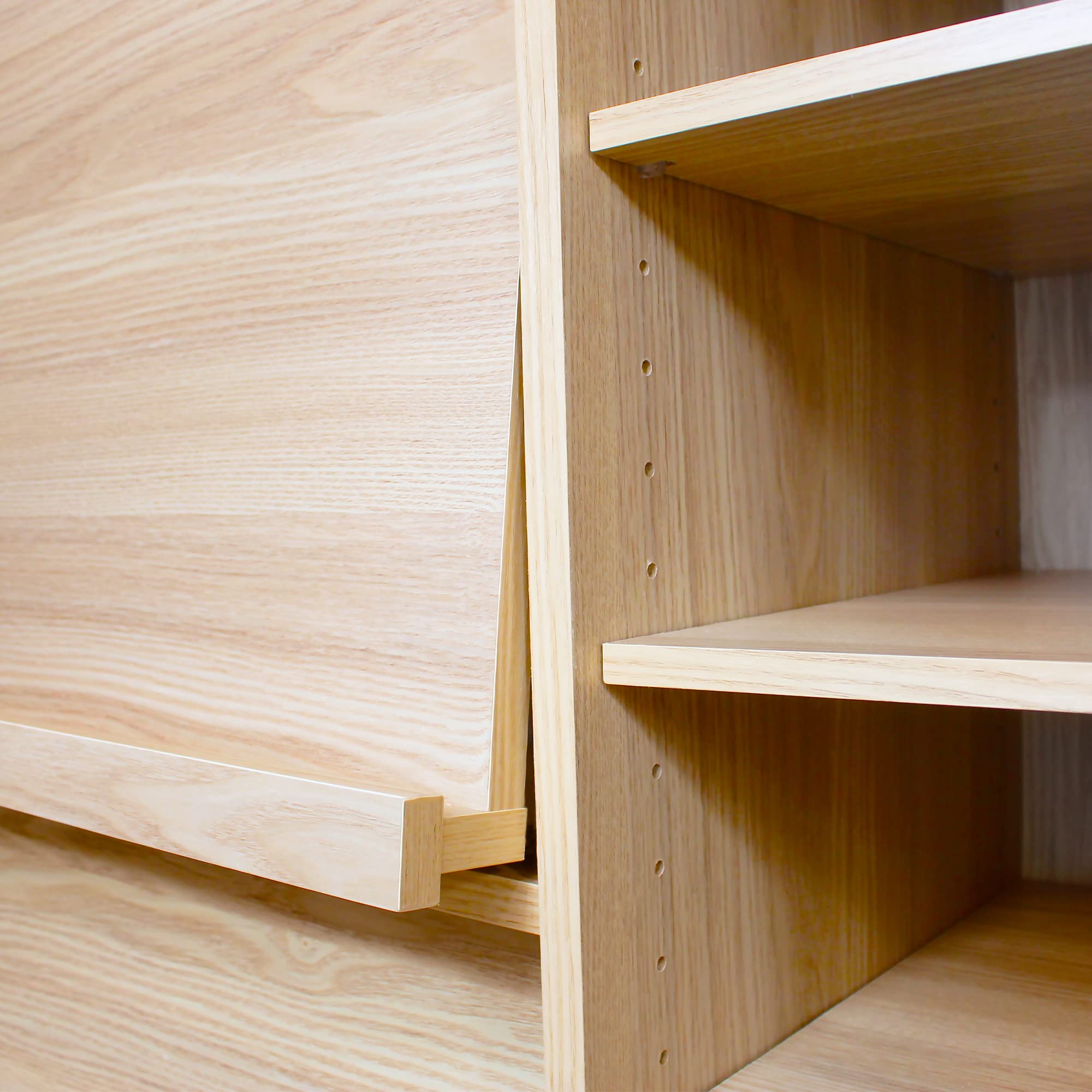 Movian Iris Ohyama, Armario multicontenedores/aparador con Tapa corredera y Puerta de Cristal/Armario de Madera/Armario de Cocina, Diseño,Modular, Cocina, Sala - Cabinet - KBN-9390 - Marrón Claro