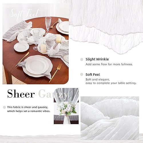 Miniatura 3 de Camino de mesa de gasa blanca de 10 pies, camino de mesa de gasa transparente a granel para fiestas de vacaciones, despedida de soltera, decoración