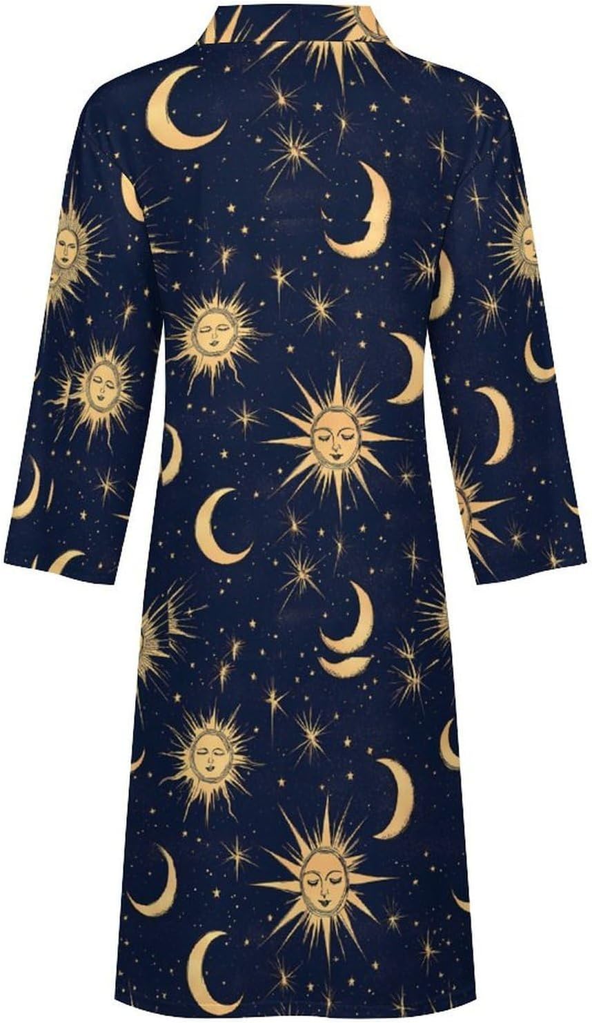 Moon Sun And Stars Men's Robe Soft Bathrobe V Neck Loungewear Sleepwear Nightgown Dressing Gown