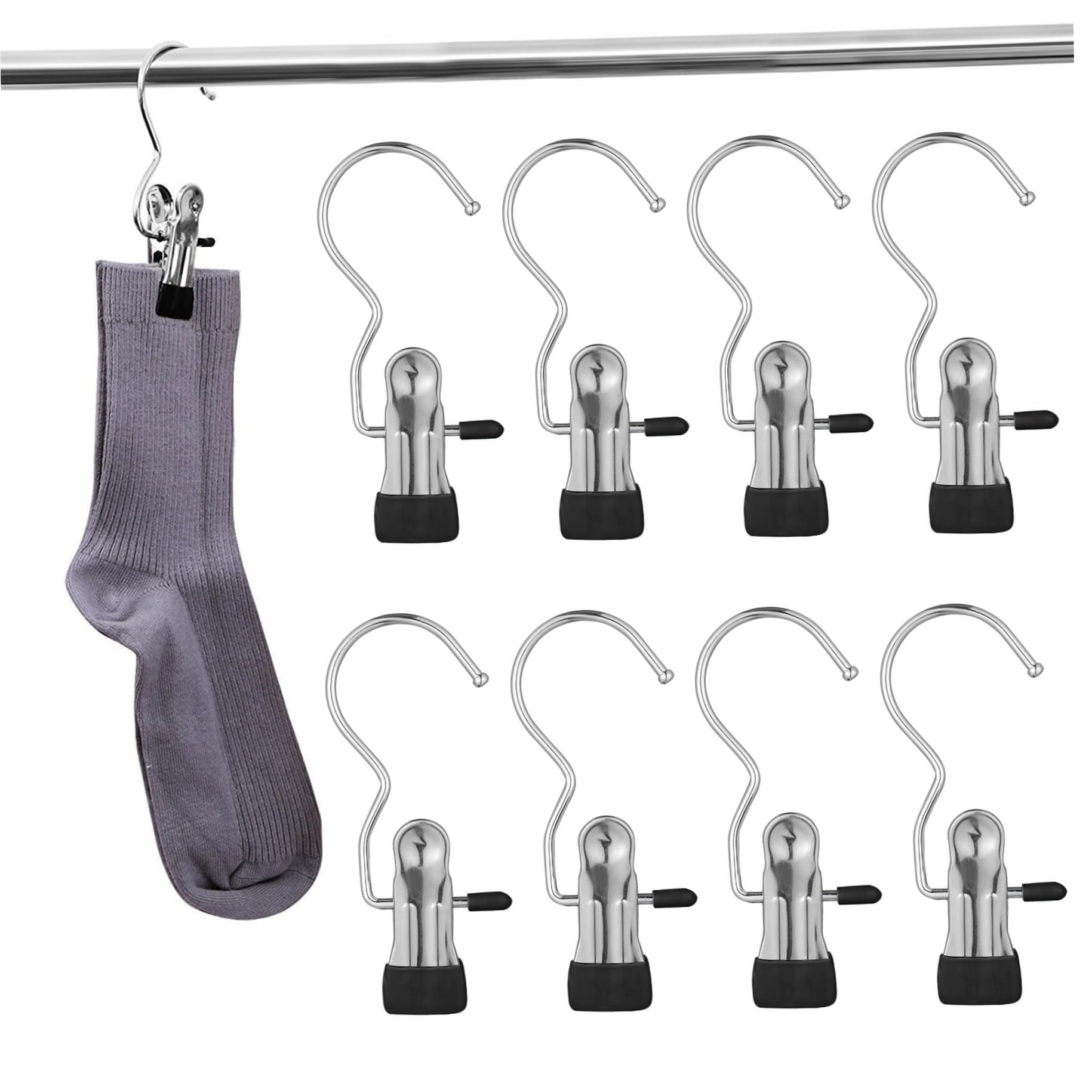 Vervevum Hanging Clip Hook Heavy Duty Clothes Clip Stainless Steel Laundry Hooks Hanging Boot Hanger for Closet Organizer 10PCS, Boot Hangers