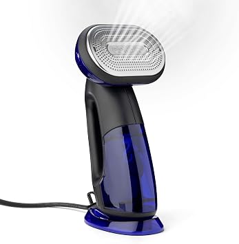 Conair 2-in-1 Handheld Clothes Steamer and Iron, Large 250ml detachable water tank, Rapid 10 second heat up, Garment Steamer, Black/Blue, GS108U, UK PLUG