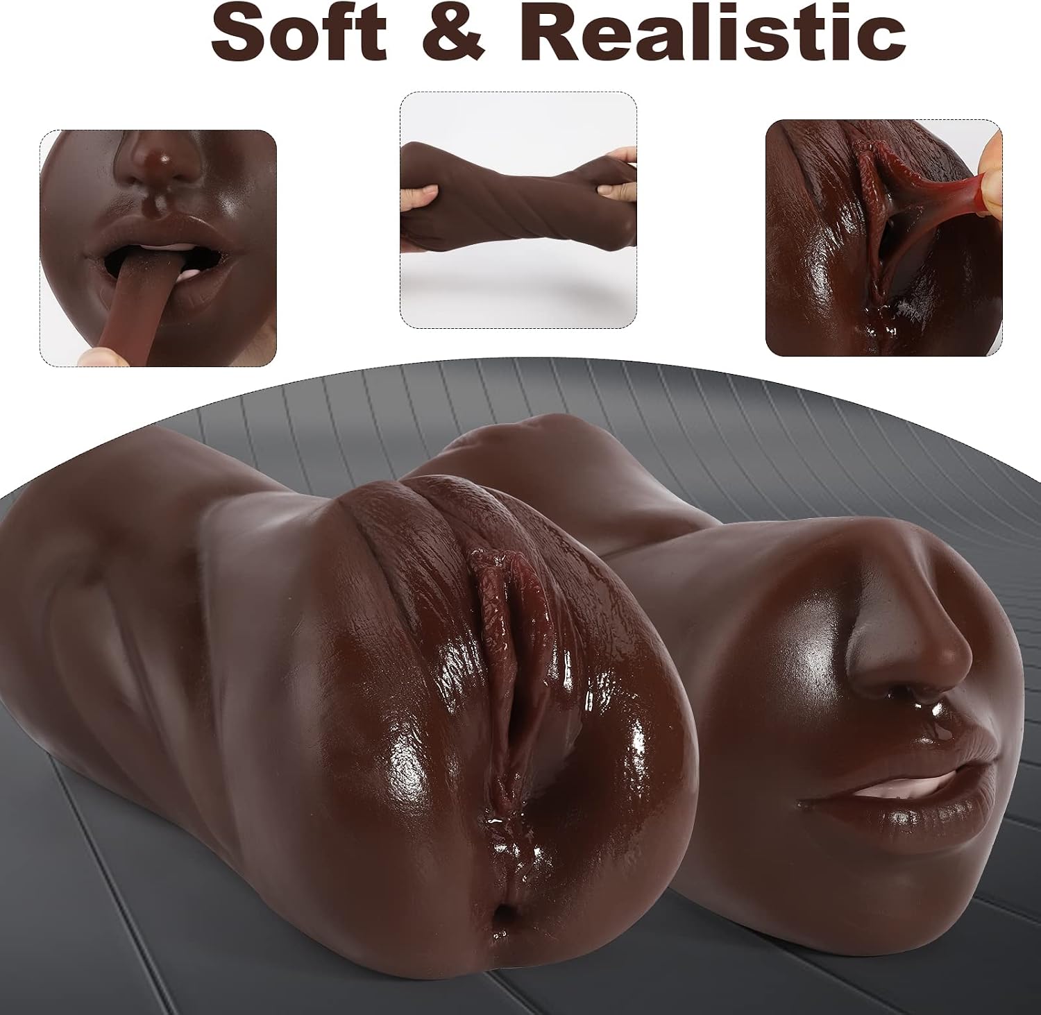 Pocket Pussy Male Masturbators with Bullet Vibrator - 3 in 1 Male Stroker with 10 Vibrations Modes, Pocket Pussies with Textured Mouth Vagina & Tight Anus for Men Masturbation, Black Sex Toy for Men