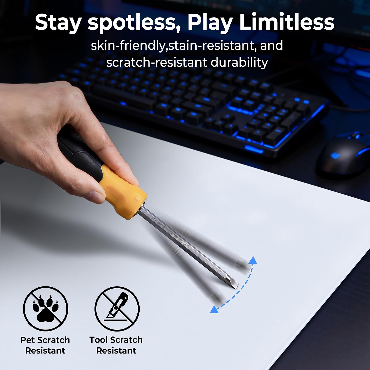 Tempered Glass Mousepad for Gaming, 19.7"x15.7" Extra Large Hard Mousepad, Ultra-Smooth Surface with Precision Speed Control, Nano Coating & Full Anti-Slip Base for FPS Gamers (XL White)