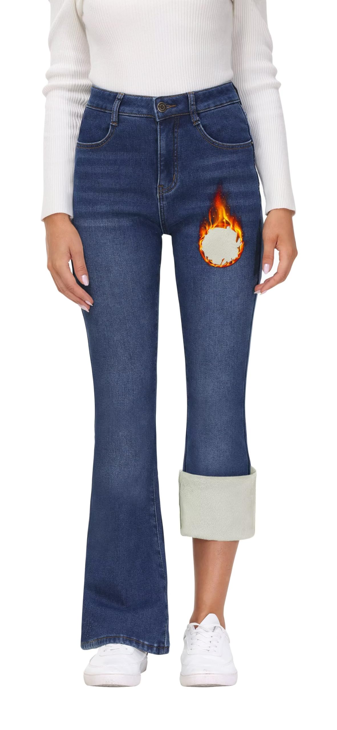 KDF Women's Bootcut Fleece Lined Bell Bottom Jeans