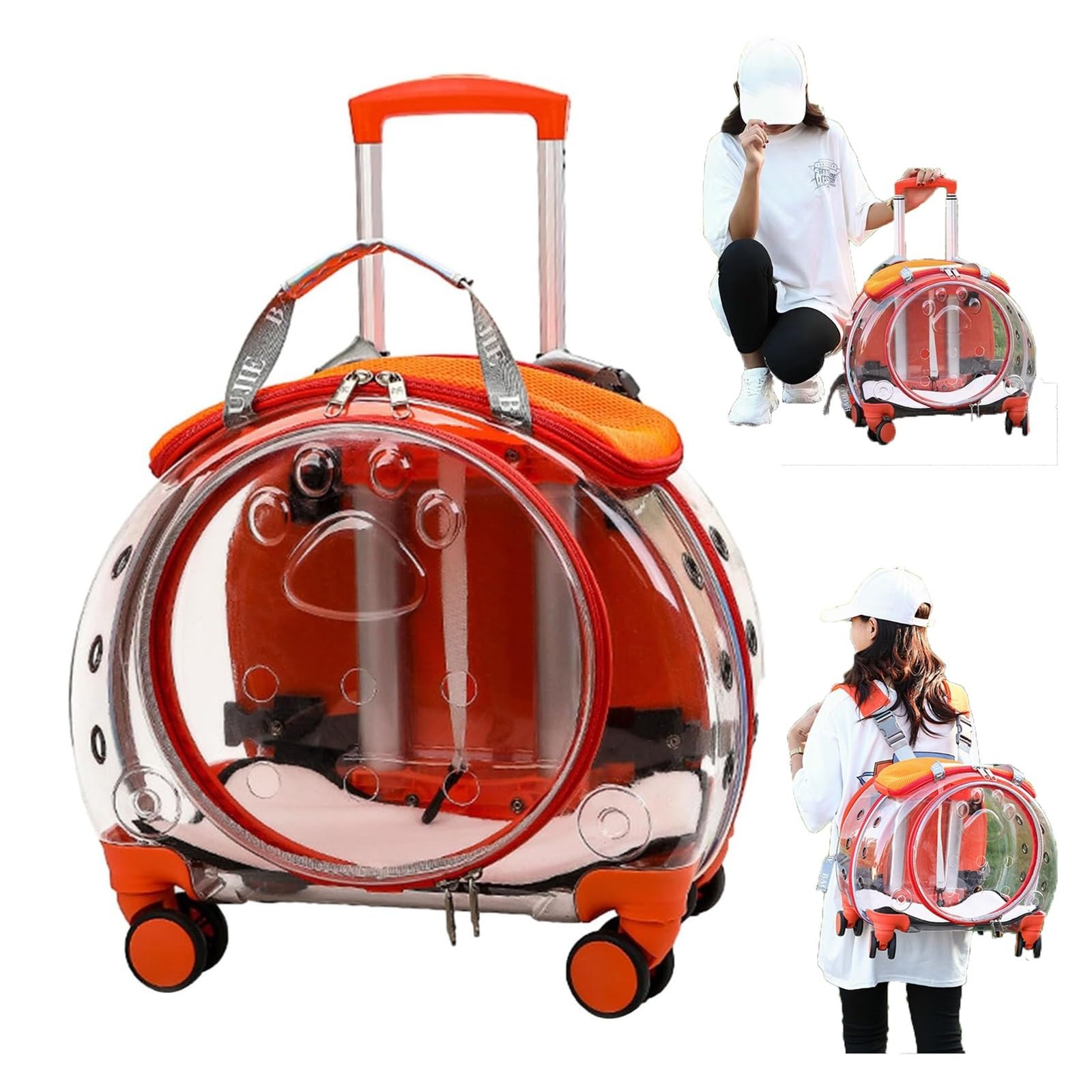 Zaino trolley per animali domestici con finestra trasparente, passeggino portatile per cani e gatti di piccola taglia, custodia da viaggio con fori di ventilazione