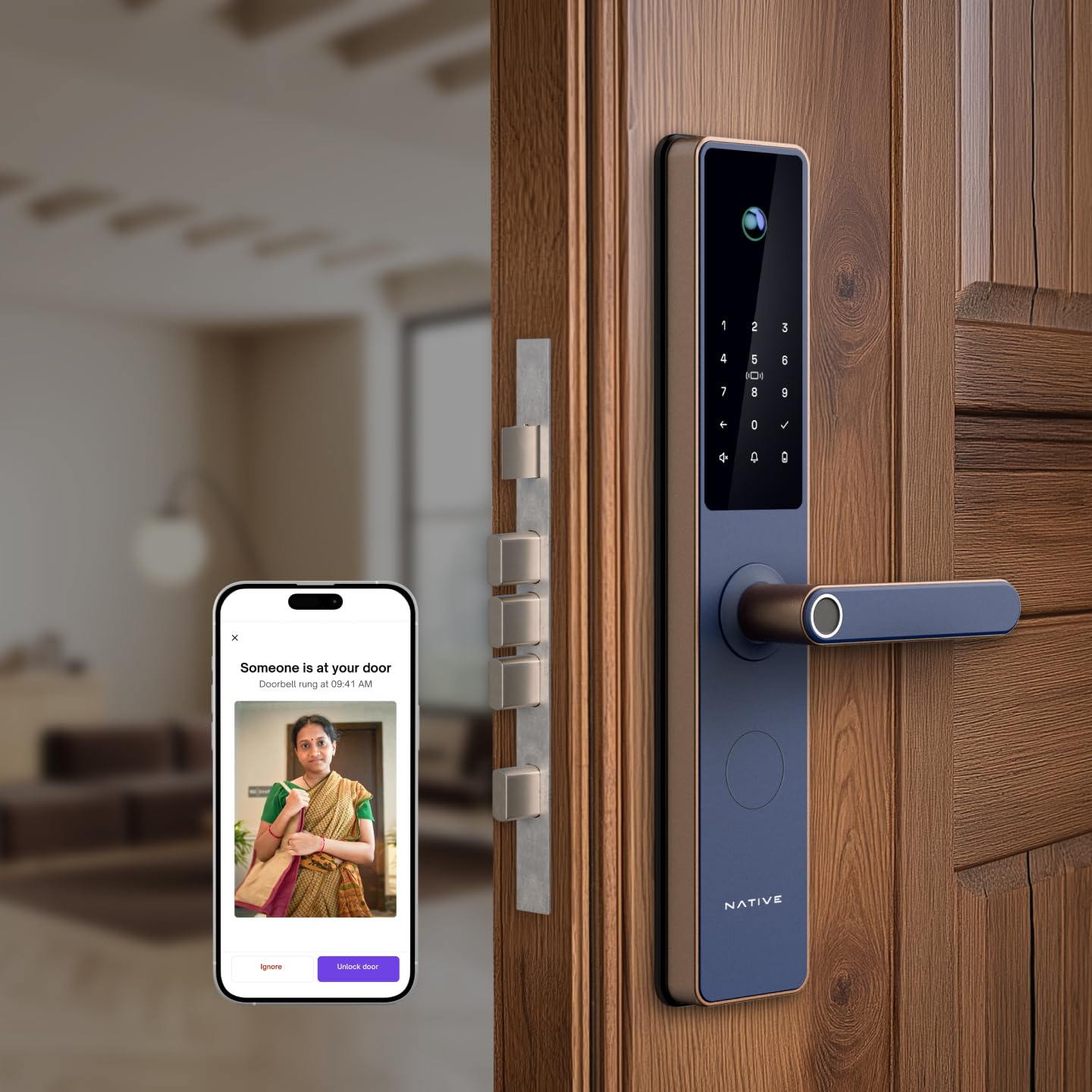 Native by Urban Company Lock Pro Smart Door Lock with in-Built HD Camera & Home Doorbell Connect | 7-Way Unlock | Free Installation | 3-Year Warranty