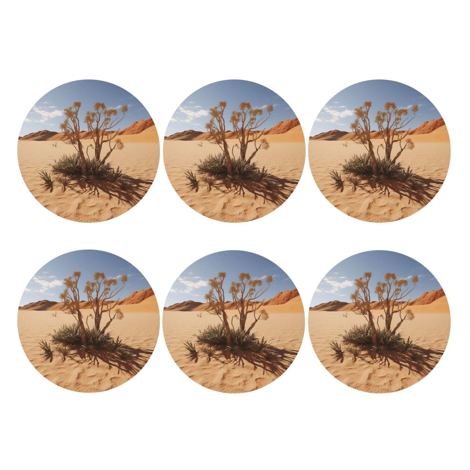 6pcs Leather Coasters for Drinks, Desert Plant Drink Coasters for Tabletop Protection, 4" Cup Coasters for Coffee Table Decor, Non-Slip Drinking Cup Mat for Hot Or Cold Drink