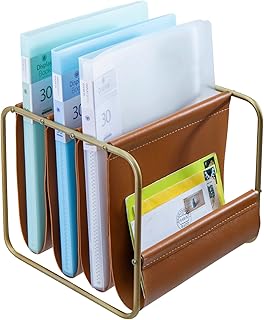 MyGift Modern Brass Tone Metal & Caramel Leatherette Desktop Folder Hold...