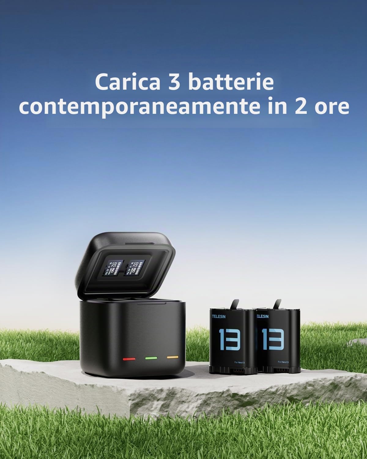 TELESIN Confezione da 2 batterie con caricatore per GoPro Hero 13 Black, batterie a lunga durata come quelle originali + custodia di ricarica Fast Charge per accessori Go Pro 13 Black