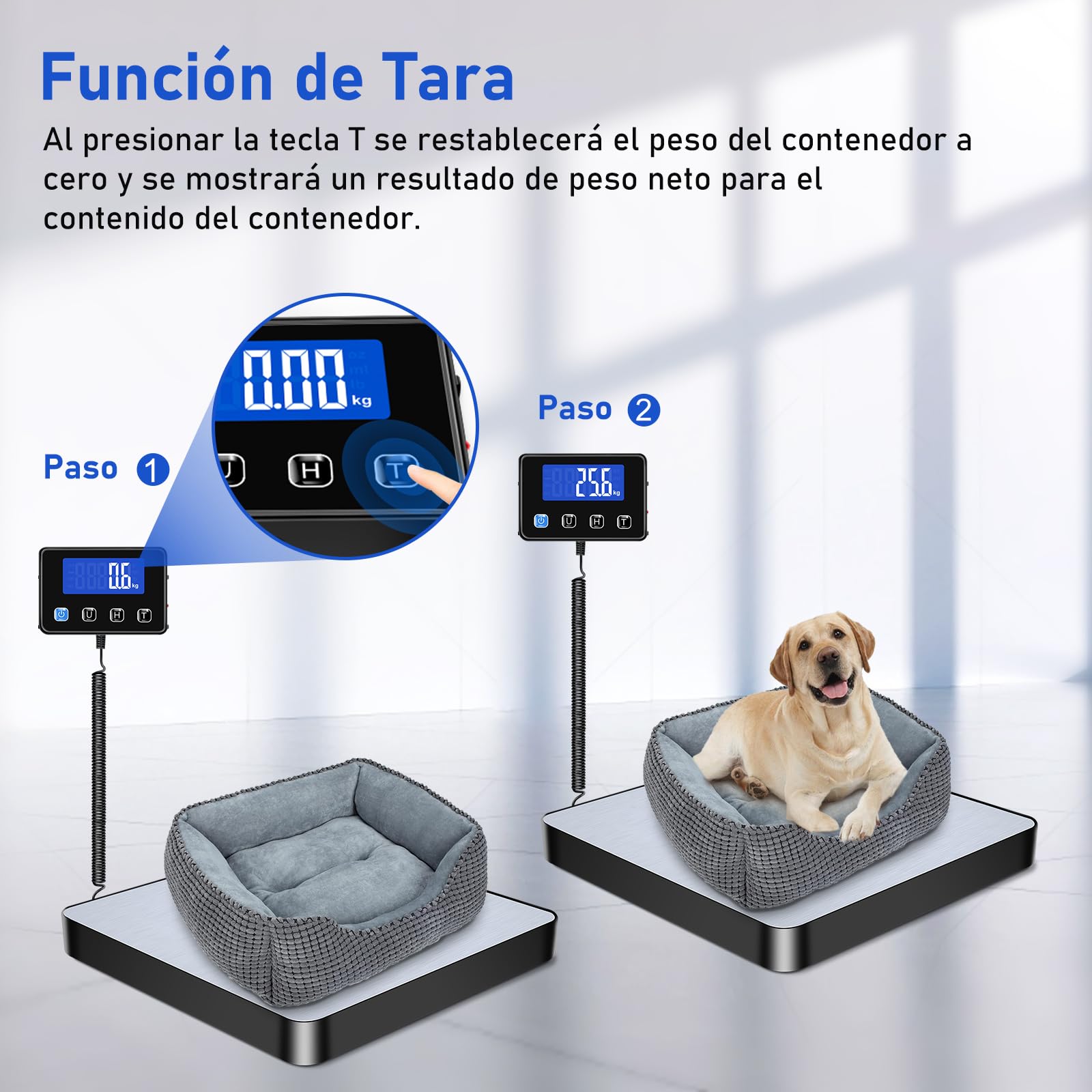 Bascula Industrial, 200 kg / 10 g Bascula Maletas Viaje con Función de Hold/Tara, Báscula con Pantalla LCD para Paquetes, Equipaje y Almacén, Incluye 2 Baterías AAA y Cable de Carga
