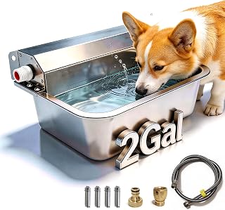 Automatic Dog Water Dispenser 2 Gallons, 304 Stainless Steel Dog Water Bowl for Indoor/Outdoor, Large Water Bowl for Pets & Livestock, Anti Tip, Wide Mouth, Water Auto Fill, Fit GHT 3/4" Faucet