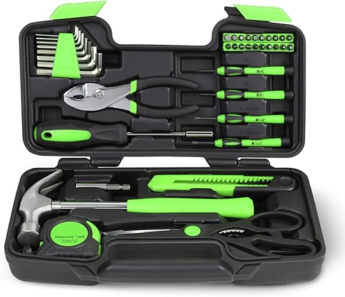 Vista 9 de Auto Dynasty Kit de herramientas para el hogar de 39 piezas, juegos de herramientas manuales básicas para el hogar con destornilladores, Azul