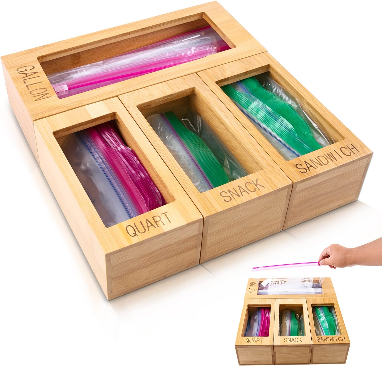 Aliyaduo ZipLock Bag Organizer Dispenser for Kitchen Drawer,Suitable for Gallon, Quart, Sandwich and Snack Variety Size Food Bags (B)