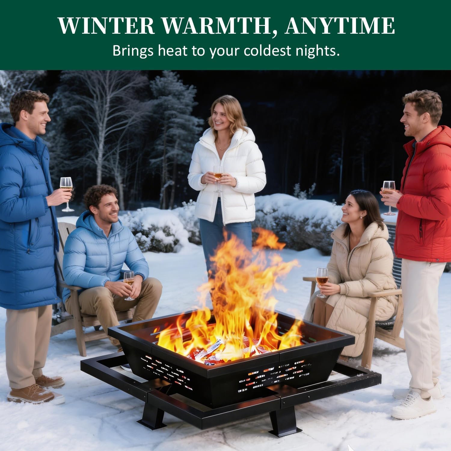 42 Inch Fire Pit for Outside, Outdoor Wood Burning Firepit with Poker, Heavy Duty Fire Pit for Camping, Backyard, Patio