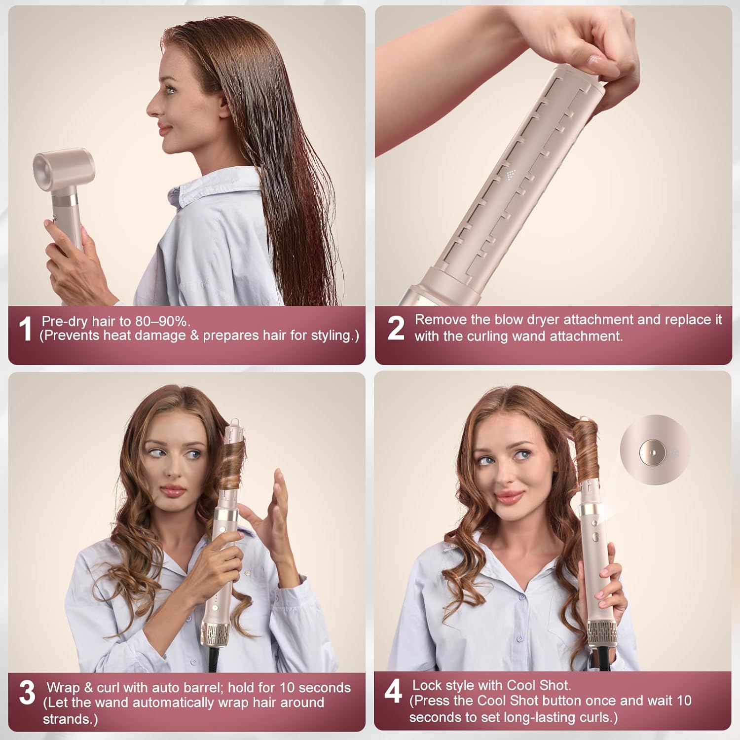 Dual Voltage StyleVibe 6-in-1 Air Styler, Hair Dryer & Blow Dryer Brush with Travel Case - Auto Wrap Curls (L/R), Fast Drying, Thermal Brush for Blowouts & Frizz-Free Volume, No Heat Damage - Image 8