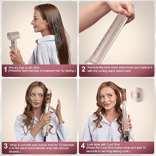 Miniatura 8 de Estilizador de Aire StyleVibe 6 en 1 de Doble Voltaje, Secador de Cabello y Cepillo Secador con Estuche de Viaje - Rizos de Envoltura Automática