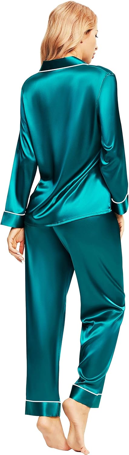SIHA Satin Silk Pajamas for Women Pajama Set With Long Sleeve Button-Down Satin Pajamas Sleepwear XS-3XL - Image 2