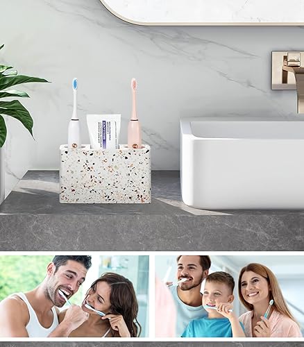 Vista 40 de Luxspire Soporte para cepillos de dientes, 3 ranuras, soporte eléctrico para cepillos de dientes y pasta de dientes, almacenamiento de resina