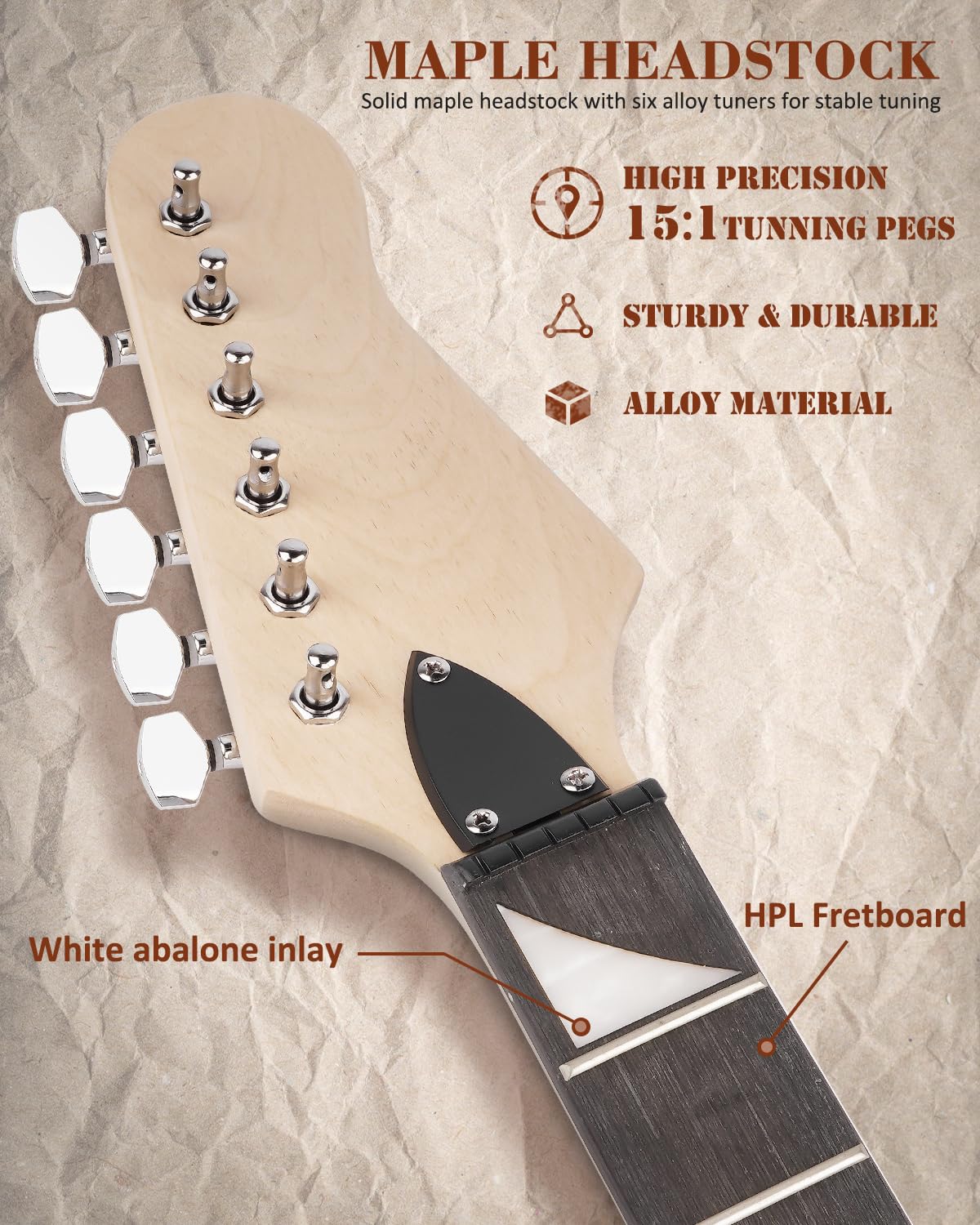 STRICH SFR-D30 Kit de guitare électrique à monter soi-même, corps supérieur flammé brut, configuration de micro HH