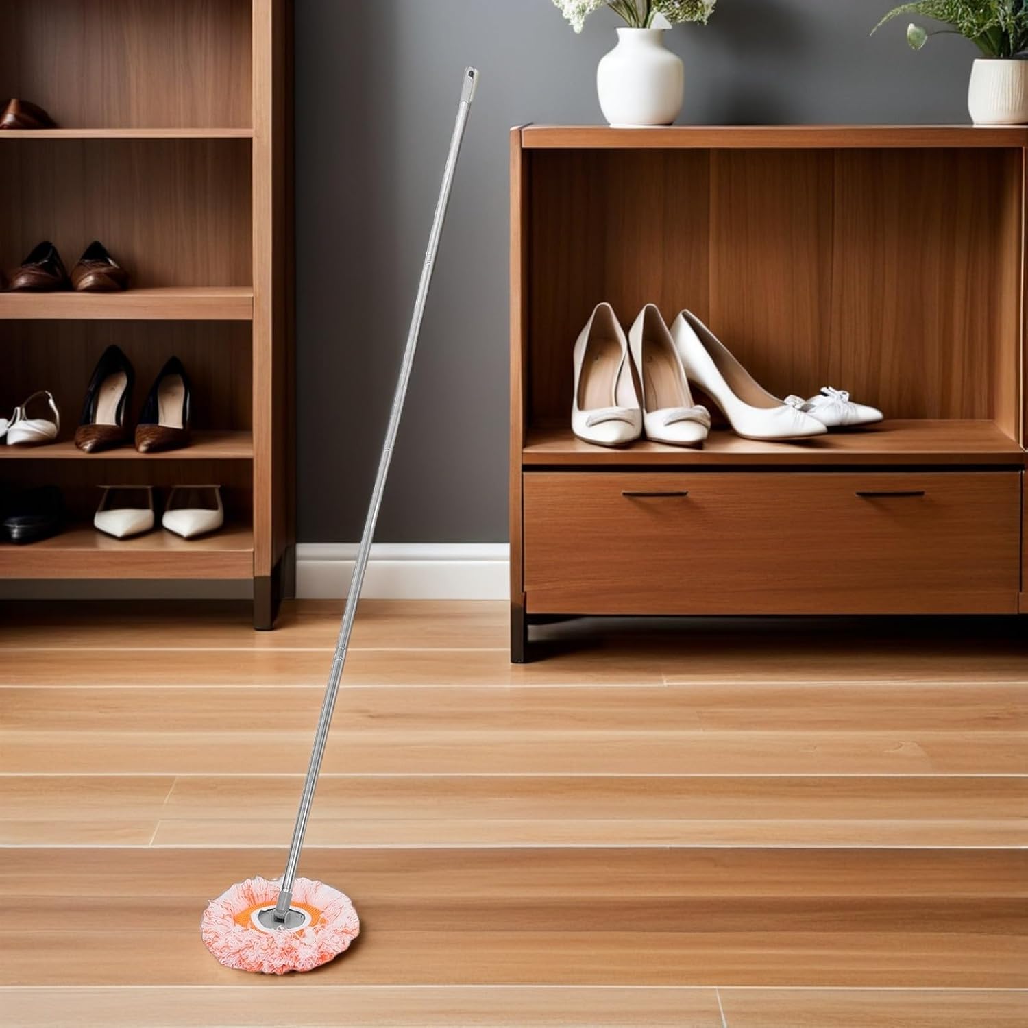 Didiseaon Adjustable Cleaning Mop for Floor with 180° Rotating Handle and Reusable Microfiber Mop Heads Suitable for Household Floor Cleaning Stainless Steel and Abs Construction