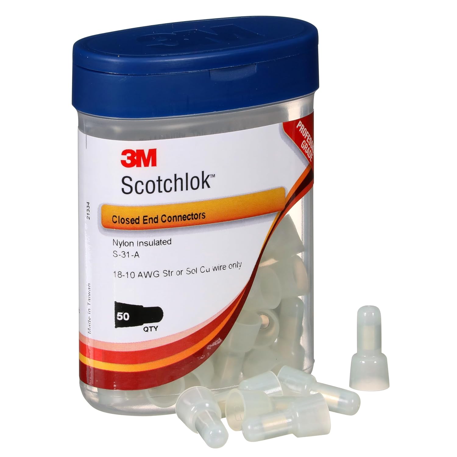 3M Scotchlok Closed End Connector Vinyl Insulated, 50/Bottle, S-31-A(Boxed), Built-in Wire Stop for Correct Positioning