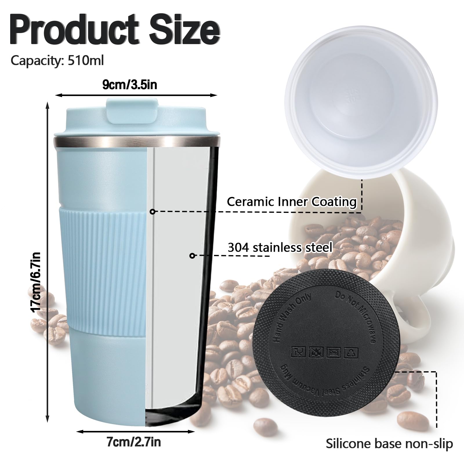 10 oz double wall glass coffee mug with lid Forma Professional 12 oz Glass Travel Mug - Double Wall, Borosilicate, with  Handle and Gray and Green Lid main image 0