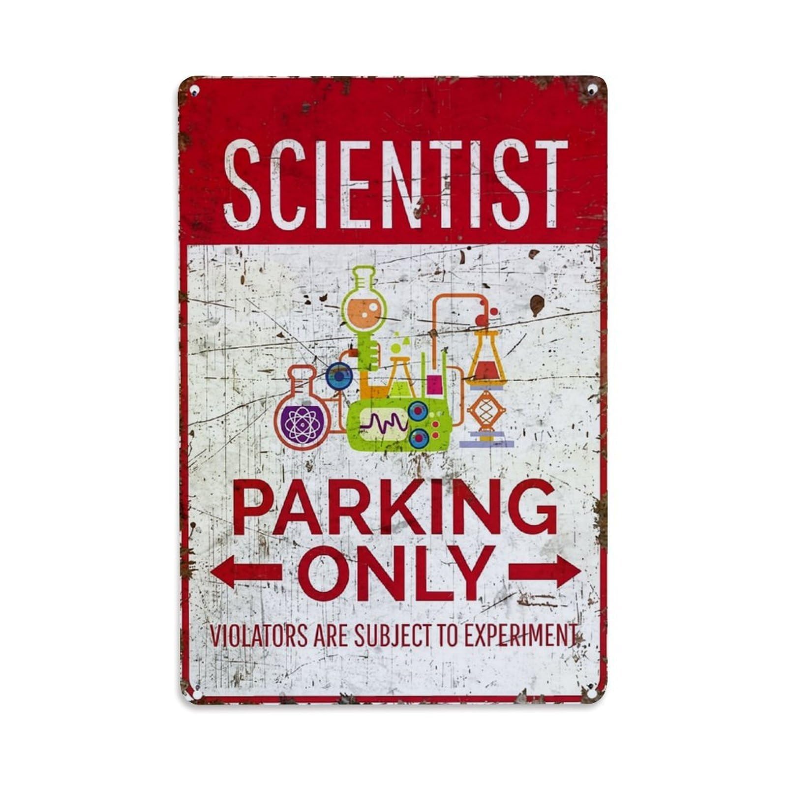 Jdfenggu Vintage Scientist Parking Only Sign Retro Metal Tin Sign, Decor Art Poster For Bar, Home, Man Cave, Kitchen, Laundry Room Gift 8X12inch