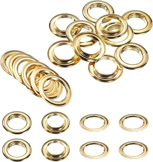HARFINGTON 10Set Grommets Eyelets 25mm 1 Inch Brass Eyelets Kit with Washers for Fabric Curtain Tarps Leather Belt Shoes Bag DIY, Gold
