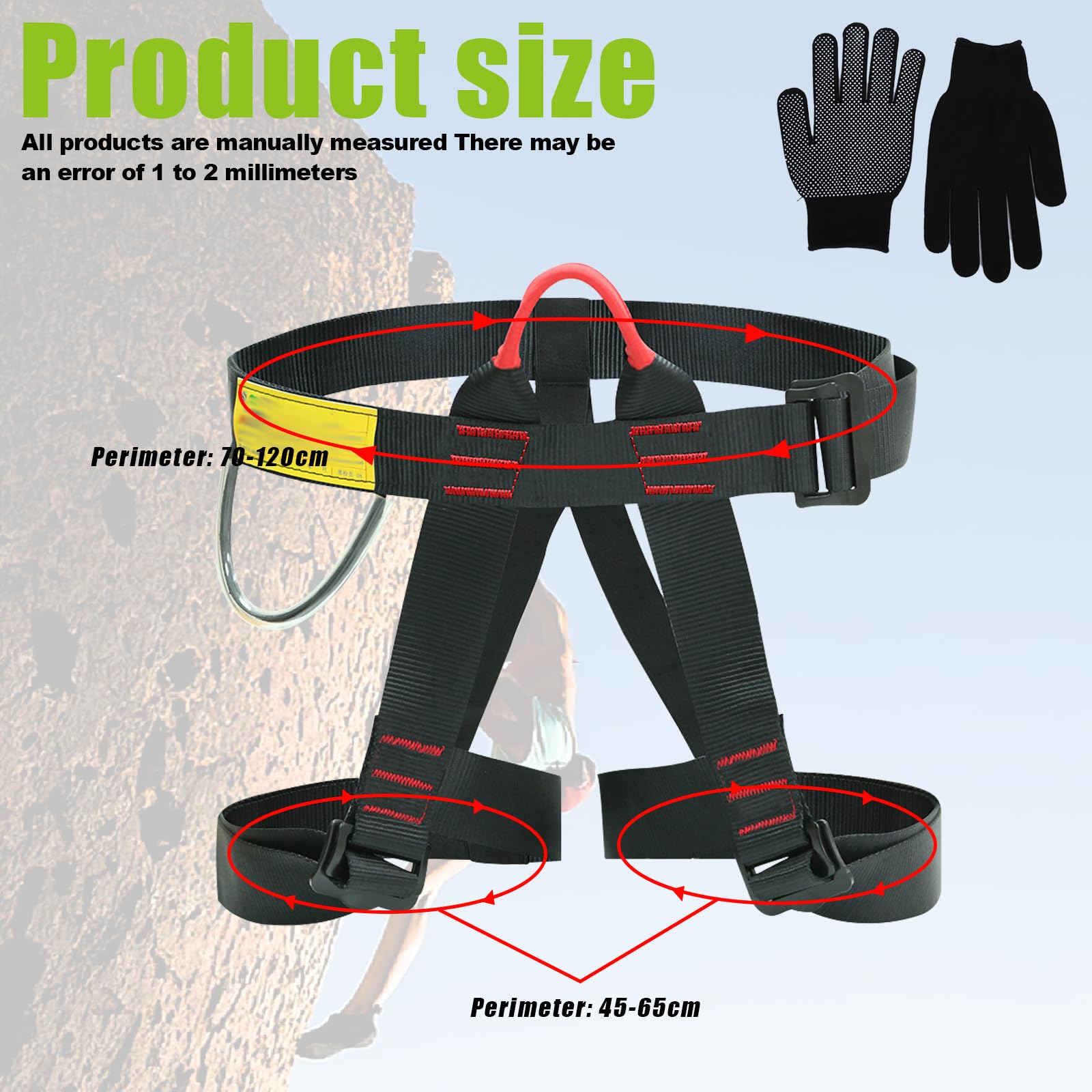 Nizirioo Harnais D'escalade,Baudrier Escalade Avec Gants,Harnais Élagage Ceinture De Sécurité,Harnais Guide Demi-Corps Pour Homme,Femme,Alpinisme,Escalade,Rappel