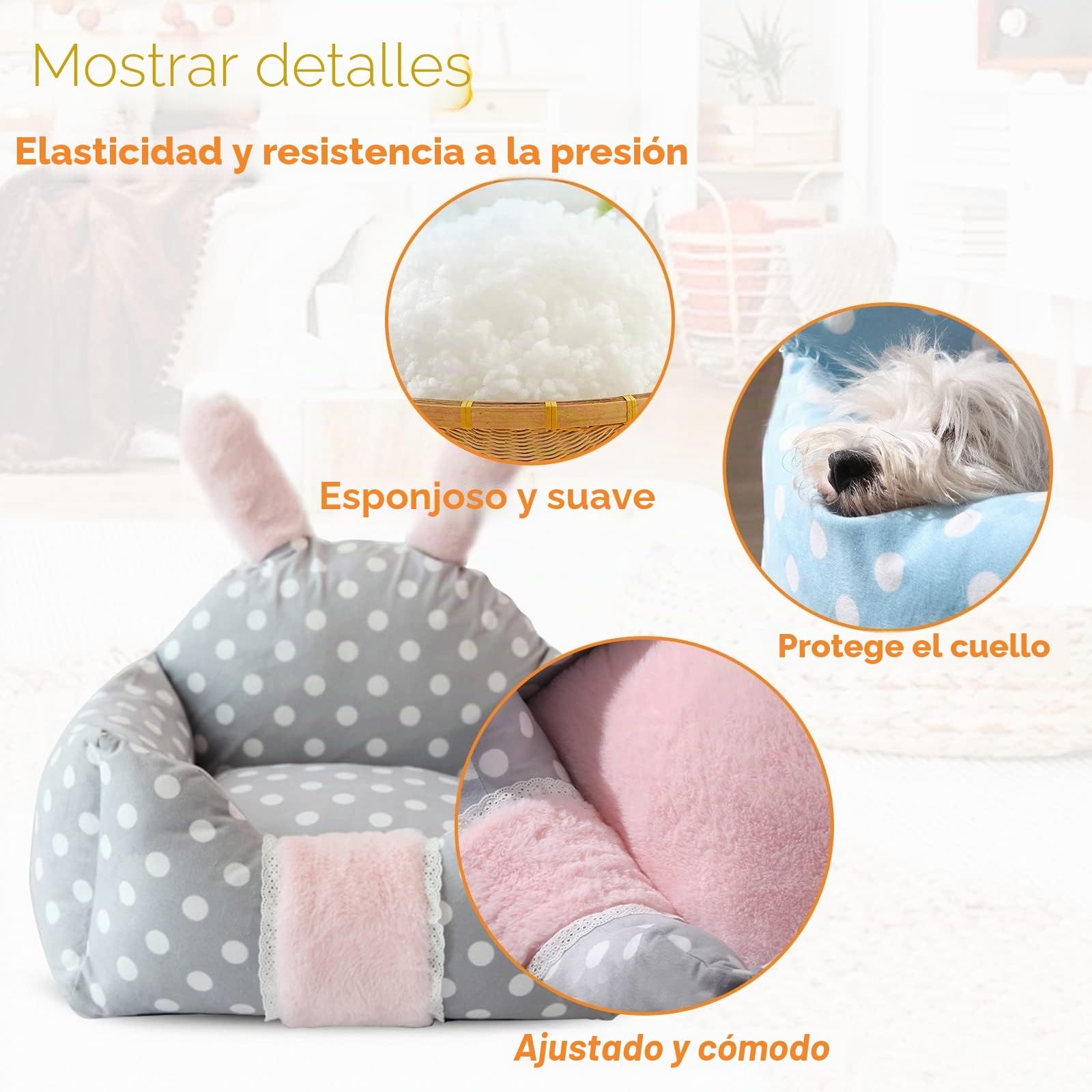 PETCUTE Cama para perros desenfundable y lavable, cojín ultra suave para pequeños, medianos y grandes, casetas de interior, lindos orejas de conejo, camas para gatos