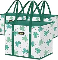Vista 23 de BALEINE 3 bolsas reutilizables para comestibles, bolsas de compras plegables para comestibles con parte inferior reforzada y asas (mosaico)