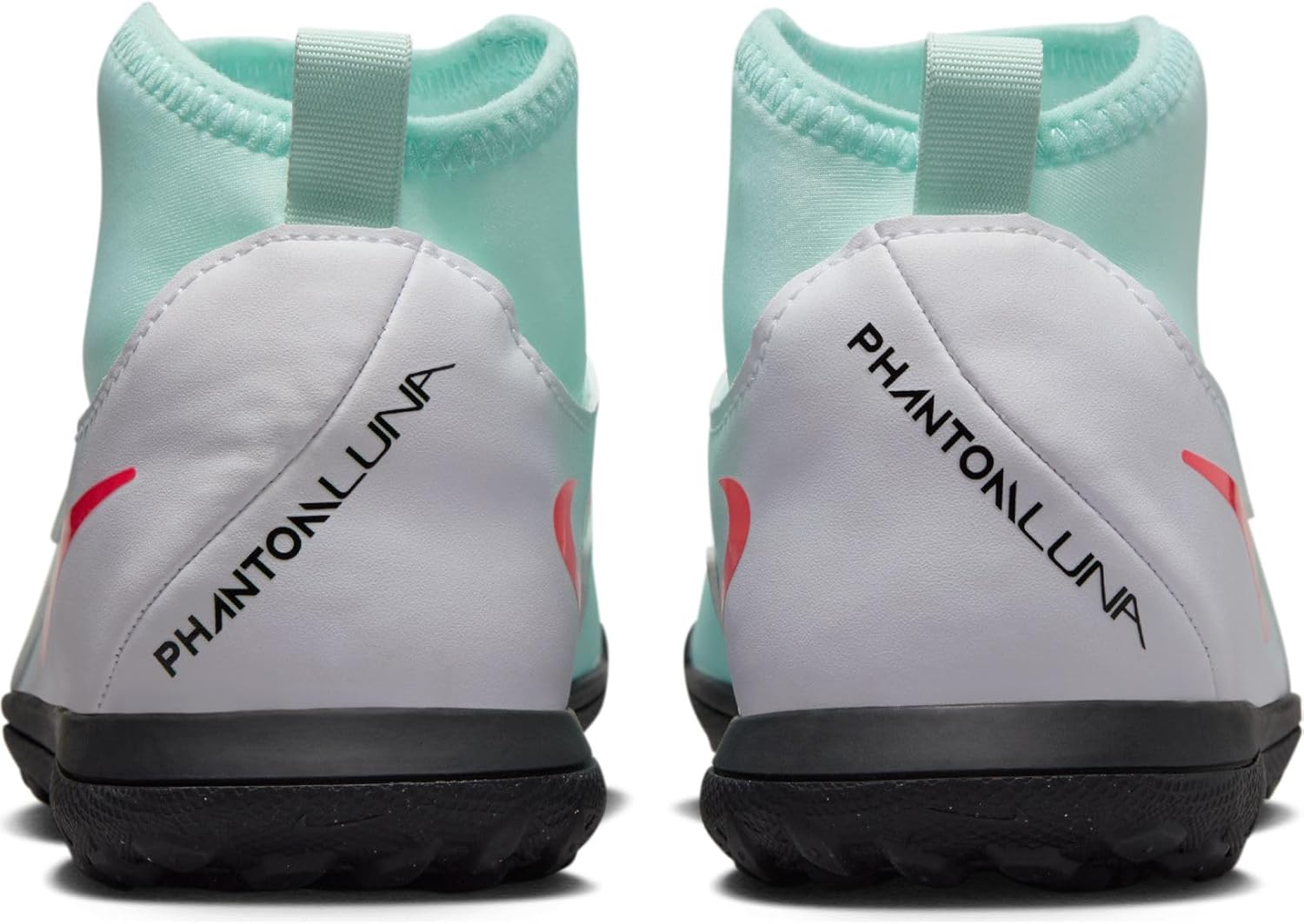Nike Jr. Phantom Luna 2 Club Little/Big Kids' TF High-Top Soccer Shoes (FJ2607-300, Mint/Off Noir/Atomic Red) Size 1.5